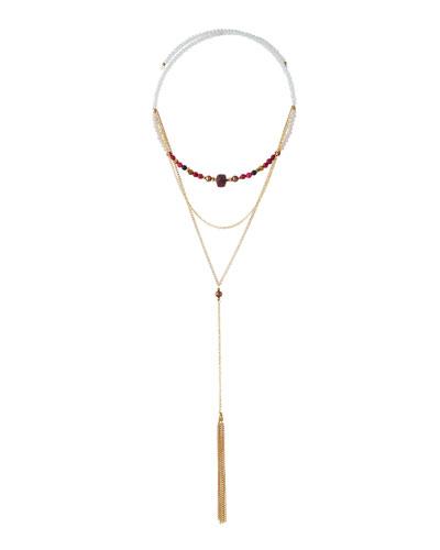 Beaded Multi-chain Choker Necklace, Red