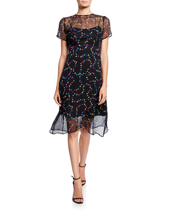 Lindy Hearts Silk Chiffon Dress W/