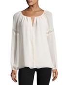 Lace-inset Georgette Top, Cream