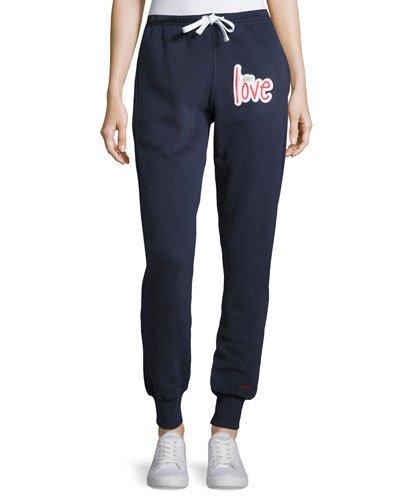 I Am Love Drawstring Fleece Pants, Navy