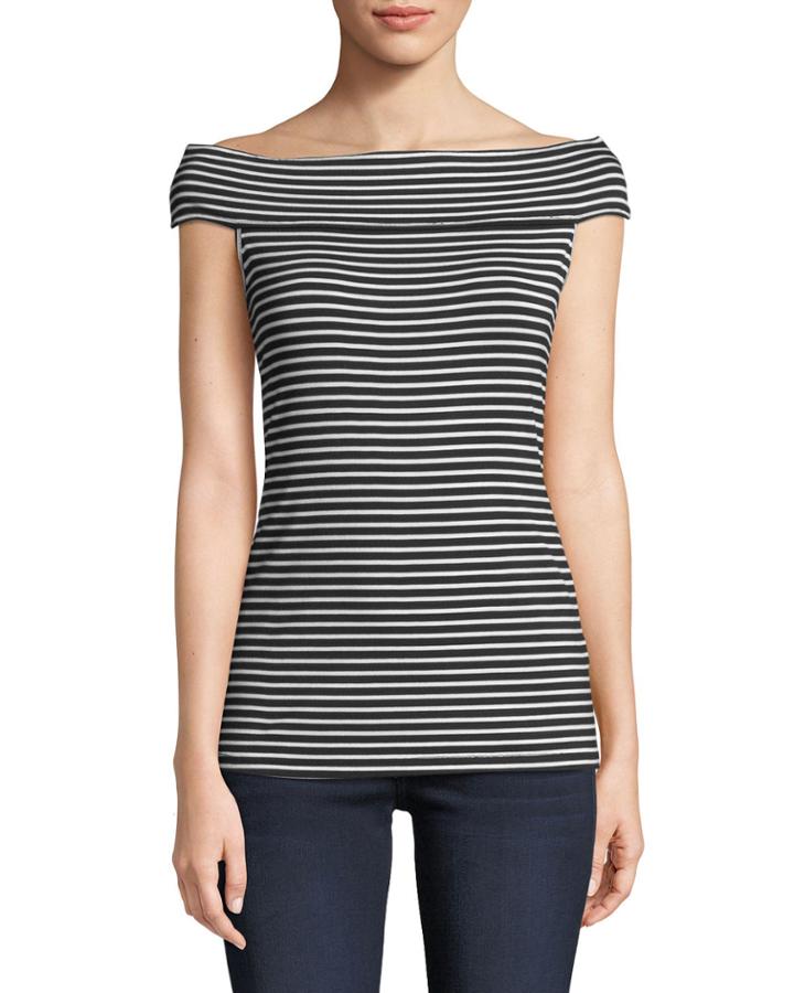 Striped Off-the-shoulder Fitted Tee