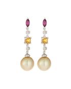 14k Garnet, Citrine & Diamond South Sea Pearl Drop Earrings,