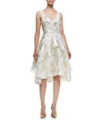 Lela Rose V-neck Tiered Metallic Floral Dress, Women's, Size:
