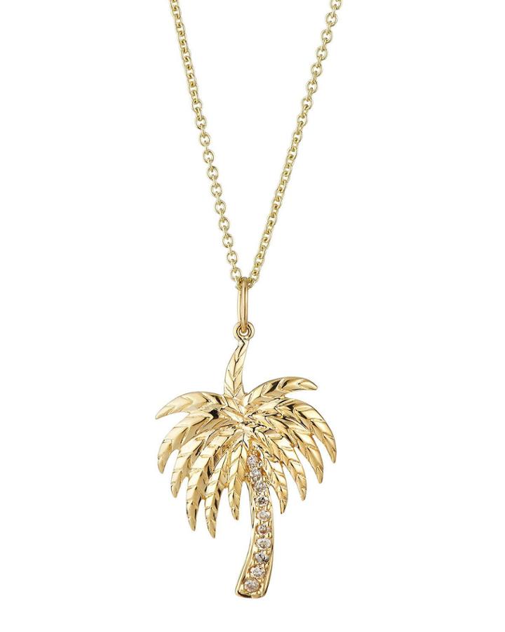 14k Gold Diamond Palm Tree Necklace