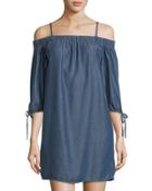 Lalaine Off-the-shoulder Chambray Dress