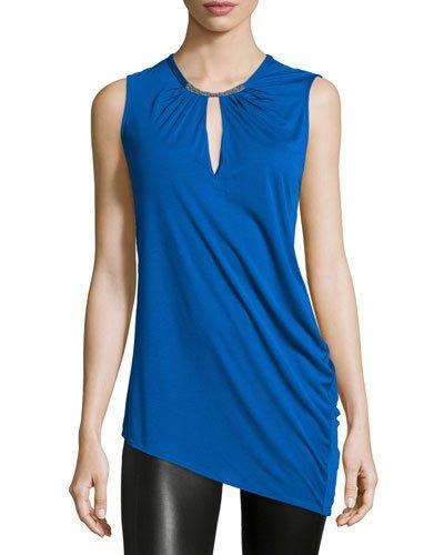 Sleeveless Asymmetric Blouse, Bright Cobalt
