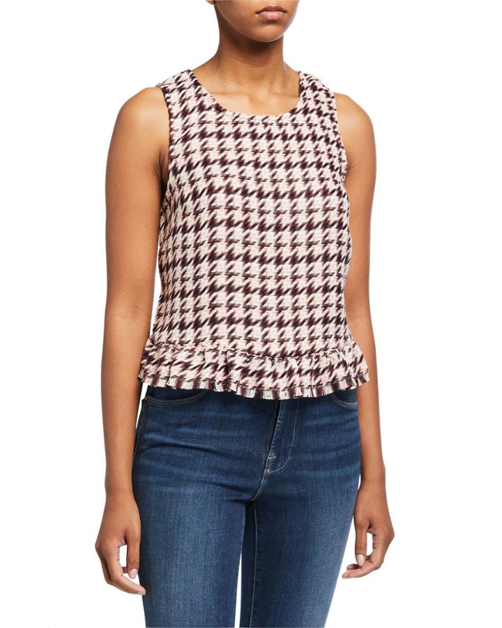 Houndstooth-print Ruffle-hem Top