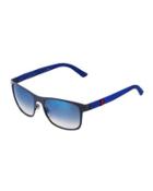 Two-tone Square Plastic Sunglasses W/ Web Arms, Blue