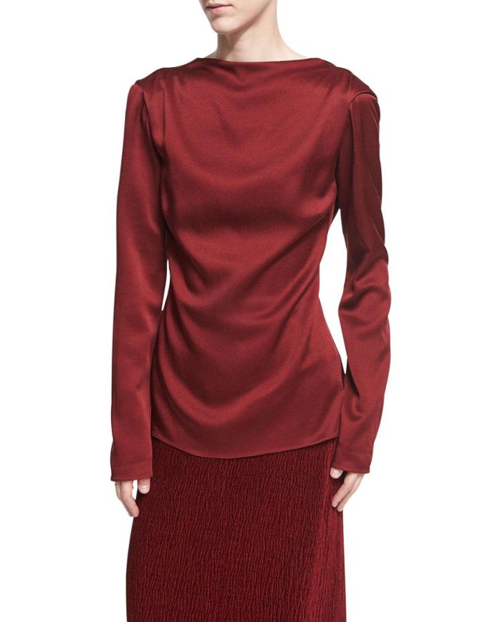 Satin Draped Tie-back Top, Dark Red