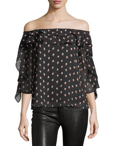 Graphic-print Off-the-shoulder Blouse