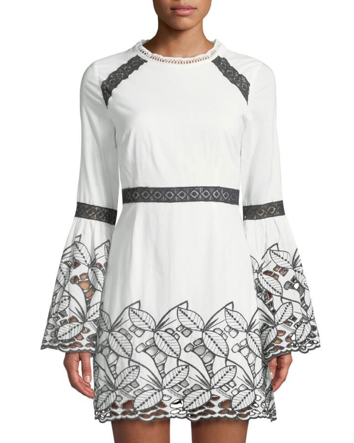Eyelet-border Bell-sleeve Dress