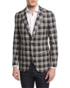 Domenico Plaid Two-button Sport Coat, Black/white