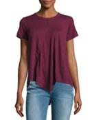 Asymmetric Short-sleeve Cotton Tee, Burgundy