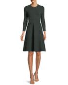 Jewel-neck Long-sleeve Fit-and-flare Knit Jacquard Dress