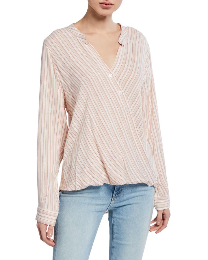 Striped Asymmetric Button-front Long-sleeve Top