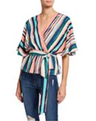 Santorini Striped Deep V-neck Wrap Blouse