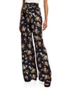Floral-print Wide-leg Pants With Ties