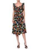 Floral Sleeveless Silk Midi Dress,