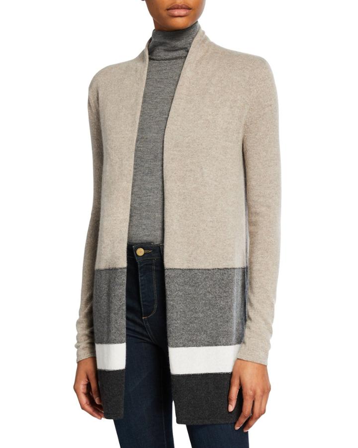 Block Stripe Open-front Cashmere Cardigan With Chain Trim