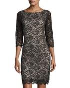 Sequin Floral Lace Three-quarter Sleeve Cocktail Dress