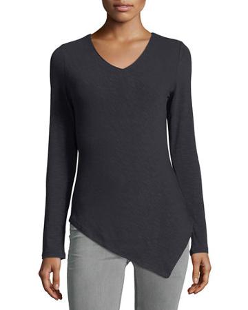 Asymmetric-hem Long-sleeve Tee