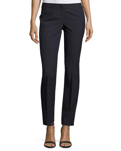 Pleated Straight-leg Trousers, Navy