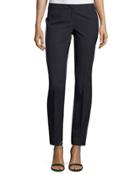 Pleated Straight-leg Trousers, Navy