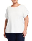 Plus Size Short-sleeve Top With Crepe De Chine Combo