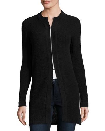 Bella Hook-front Long Cardigan, Black