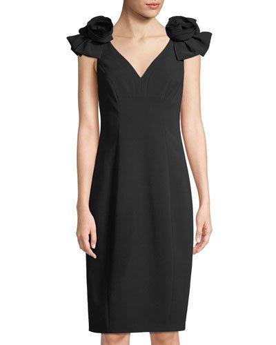Rosette-shoulder V-neck