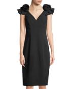 Rosette-shoulder V-neck