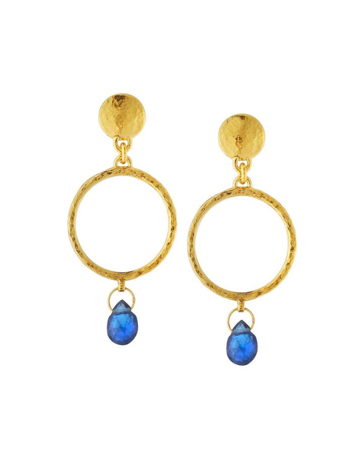 22k Gold Captiva Circle Sapphire Drop Earrings