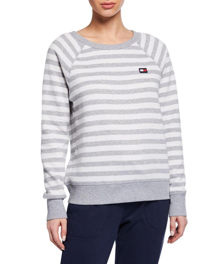 Striped Raglan Sleeve Fleece Pullover