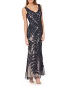 V-neck Sleeveless Leaf-embroidered Multicolor Gown