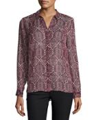 Metallic-thread Print Blouse, Rich Garnet