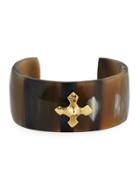 Tani Wide Horn & Bronze Cross Cuff Bracelet