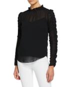 Long-sleeve Ruched Georgette Blouse