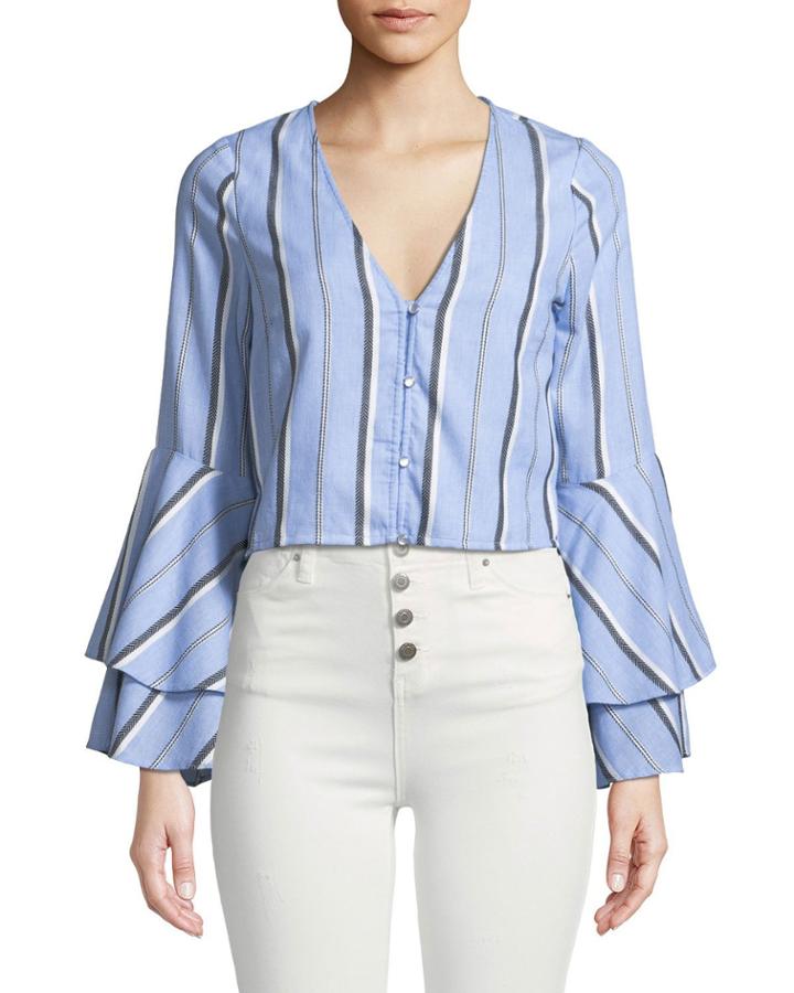 Striped Flare-sleeve Crop Top
