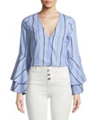 Striped Flare-sleeve Crop Top