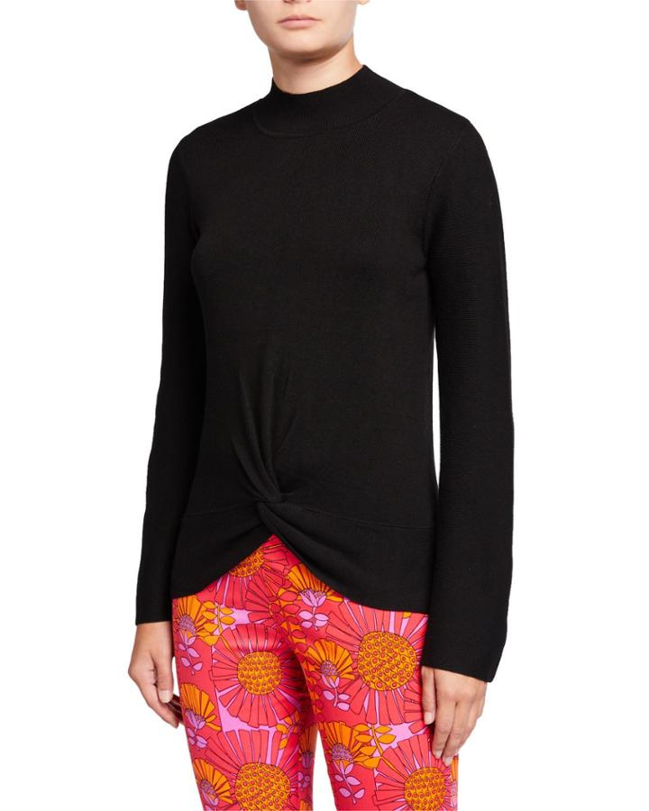 Mock-neck Sweater W Bell-sleeves & Twisted Hem