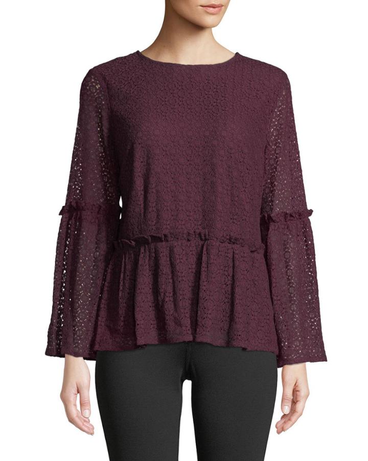 Lace Bell-sleeve Ruffle Blouse
