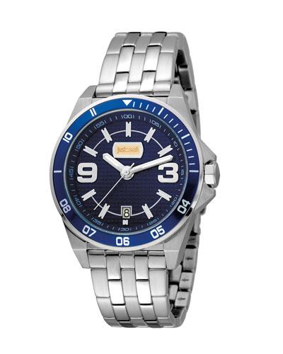 40mm Men's Stainless Steel Chronograph Watch, Blue