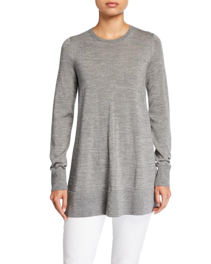 Metallic Fine-gauge Merino Wool Crewneck Tunic