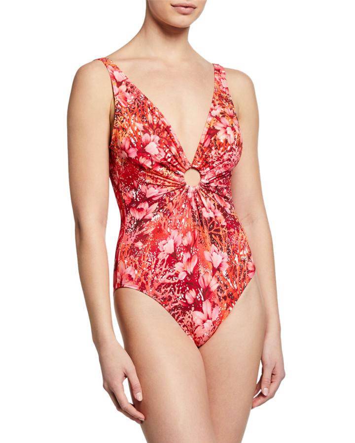 Printed Deep V One-piece