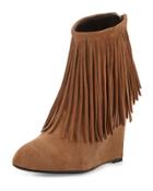 Fringed Suede Ankle Boot, Camel