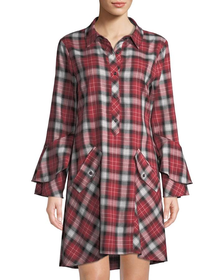 Plaid Bell-sleeve