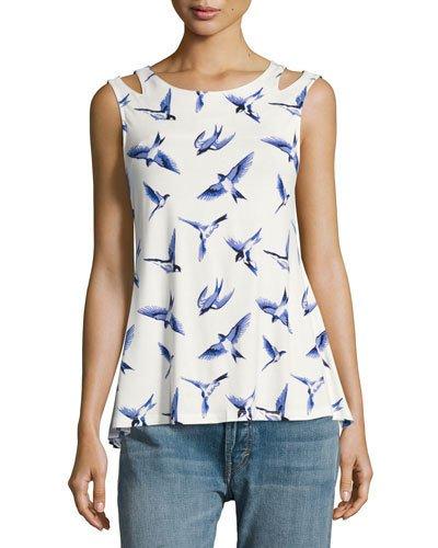 Cutout-shoulder Swing Tank, White/blue