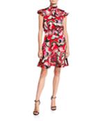 Pheobe Printed Cap-sleeve Flounce Dress