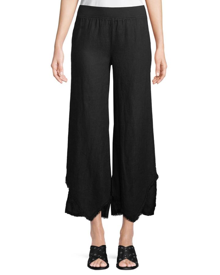 Astri Linen Fringe-cuff Ankle Pants