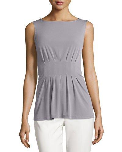 Nelly Pleated Sleeveless Top, Aluminum